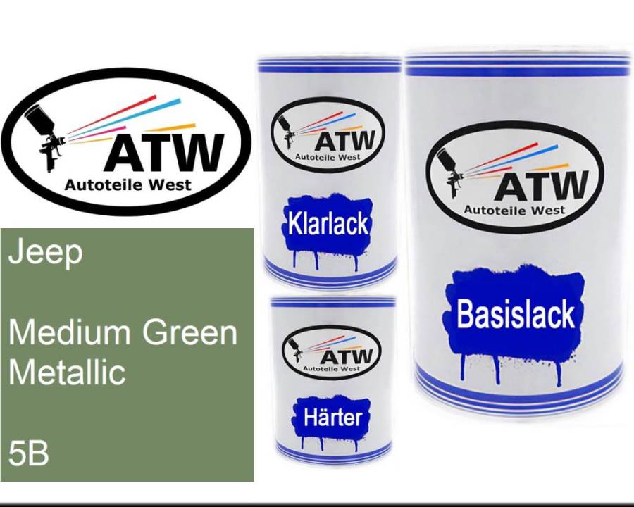 Jeep, Medium Green Metallic, 5B: 500ml Lackdose + 500ml Klarlack + 250ml Härter - Set, von ATW Autoteile West.